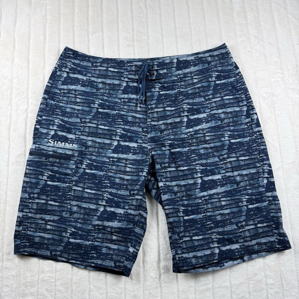Simms Surf Shorts Boardshorts Fishing Mens 36 Drawstrings Lightweight AOP Blue